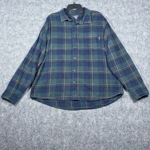 Eddie Bauer Men's Green Gray Plaid Flannel Long Sleeve Button Up Shirt XXL